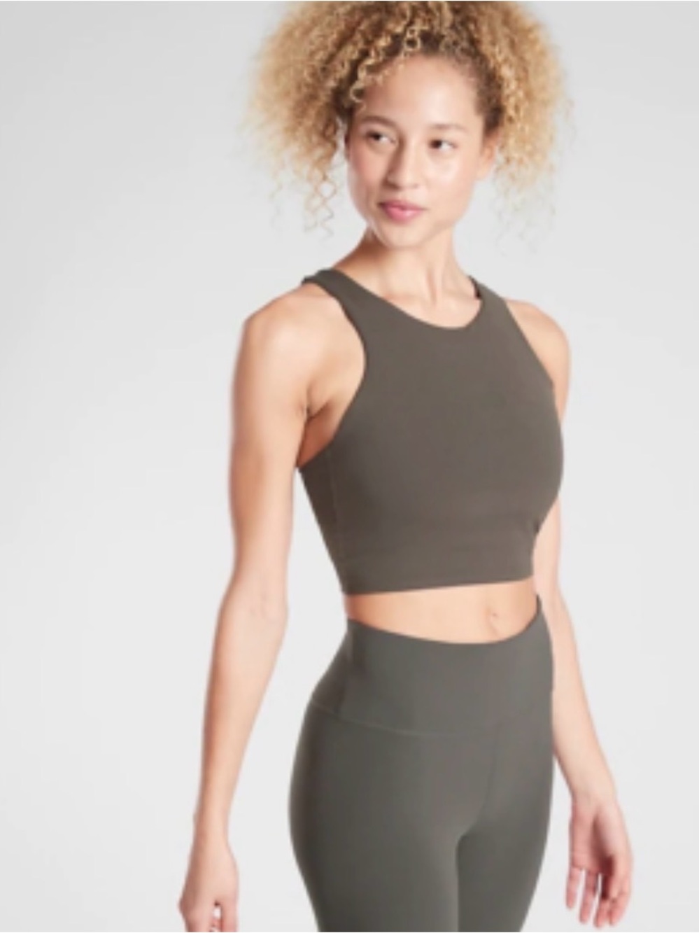 Athleta High Neck Cropped Athletic Tank - Olive size xl